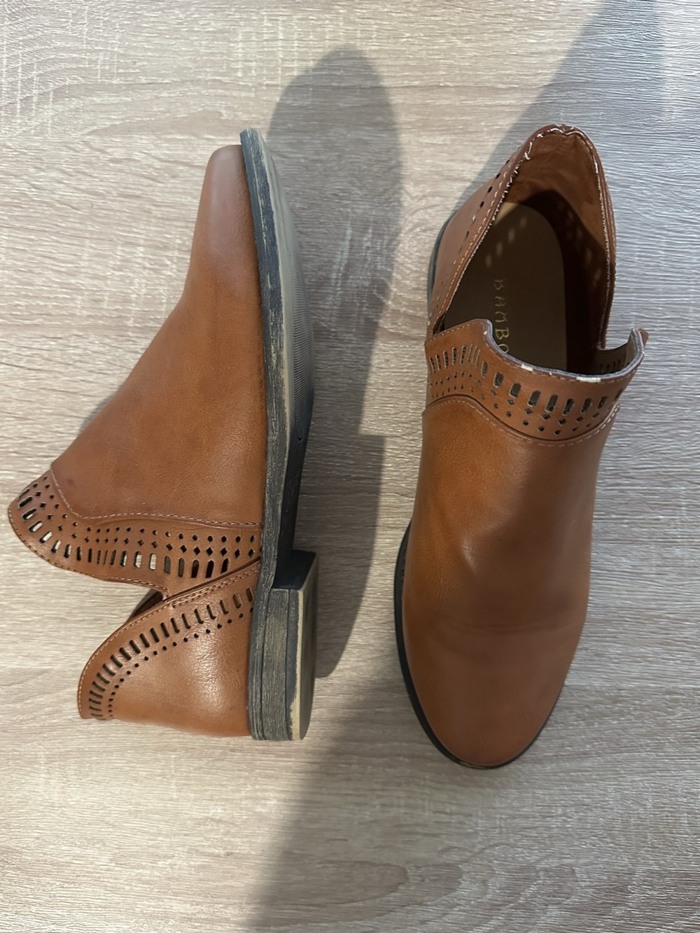 Bamboo Brown Cutout Ankle Boots